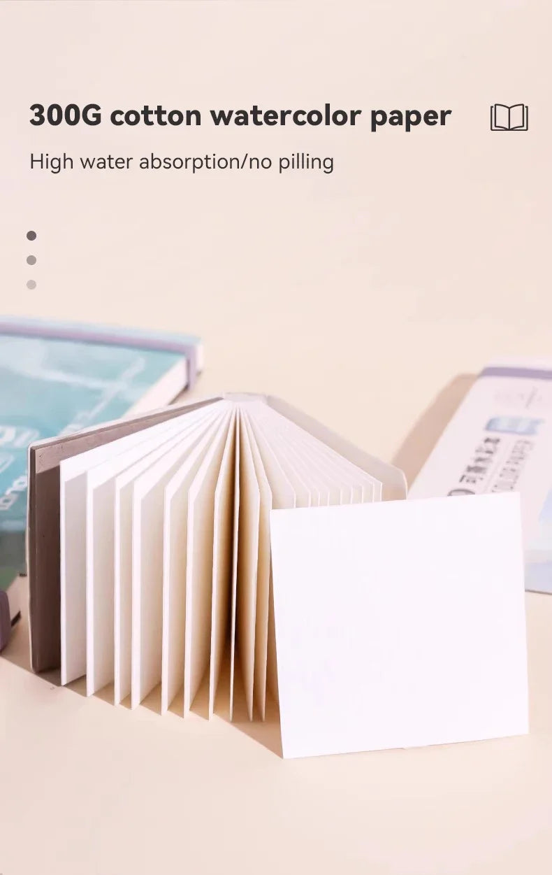 100% Cotton Mini Watercolor Paper Book – 300gsm Tearable Sketchbook Journal for Drawing & Painting