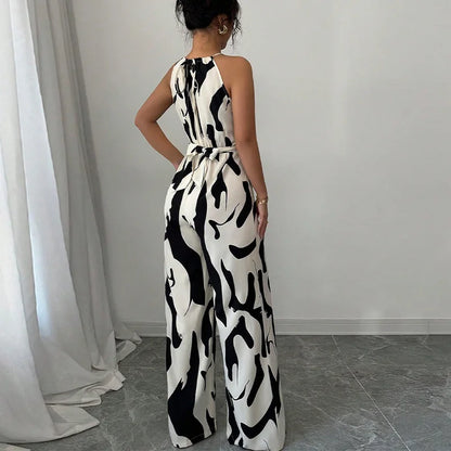 Summer Geometric Print Halter Neck Women’s Jumpsuit – Sexy Casual Party Romper Outfit for Women