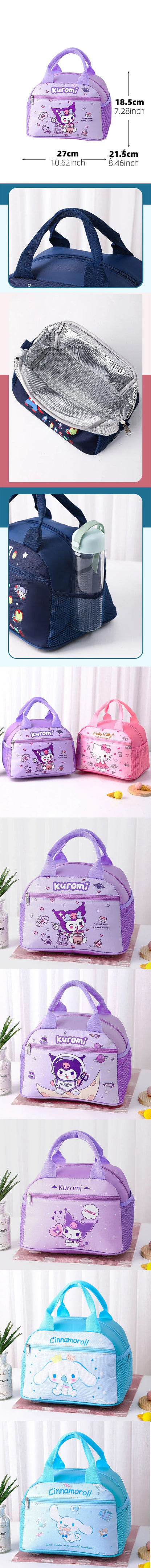 Hello Kitty Sanrio Insulated Lunch Bag - Kuromi & Cinnamoroll Bento Bag with Aluminum Foil Lining, Waterproof Oxford Fabric