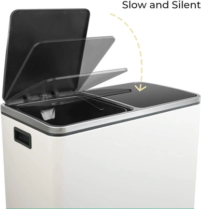 60L Dual Compartment Kitchen Step Trash Can – Hands-Free, Soft-Close Lid, Brushed Stainless Steel