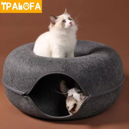 Cat Tunnel Bed & Interactive Toy: Felt Pet House for Cats, Large Exercising Toy with Removable Villa - Fun & Comfort for Kittens