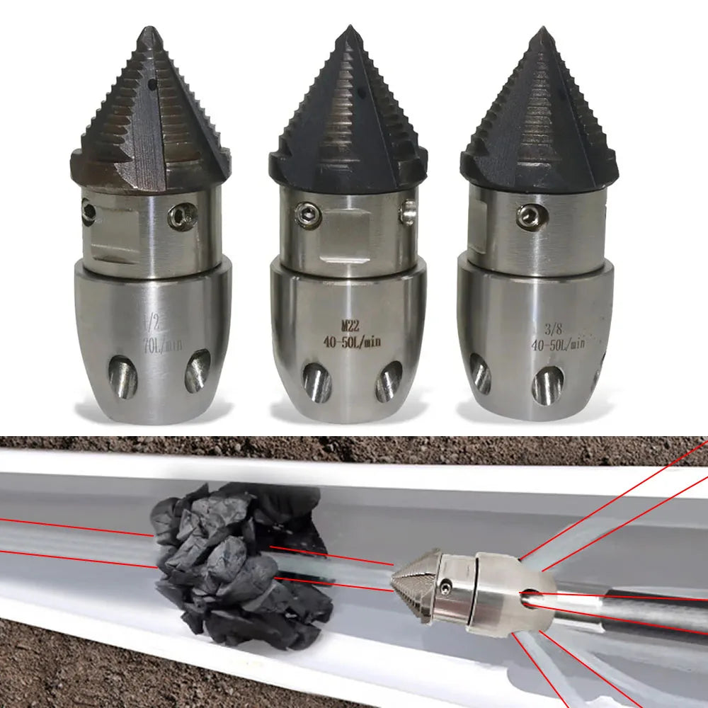 High Pressure Rotating Nozzle 1/2 M22 & 3/8 – Sewer & Sludge Cleaning Water Gun Nozzle for Pressure Washing