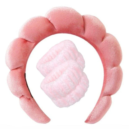 Sponge Spa Headband with Wristbands – Wide Padded Face Washing, Skin Care, Makeup Removal & Shower Headband for Women & Girls