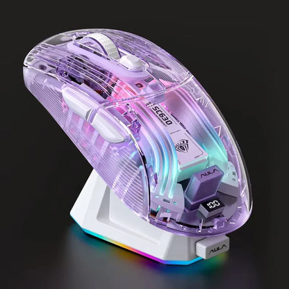 Aula SC630 Custom Gaming Mouse – 3-Mode 2.4G/Bluetooth/USB with Charging Base, Energy-Saving Esports Mouse for PC
