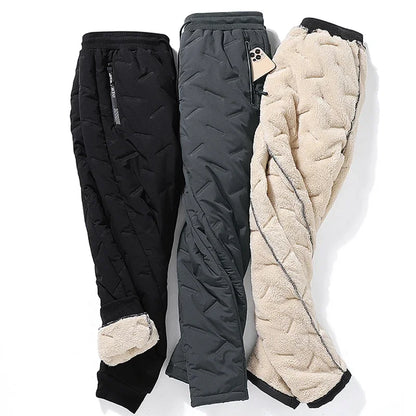 Men’s Winter Down Cotton Pants — Waterproof Thickened Wool Jogger with Zipper Pockets, Warm Outdoor Ski Pants, 7XL