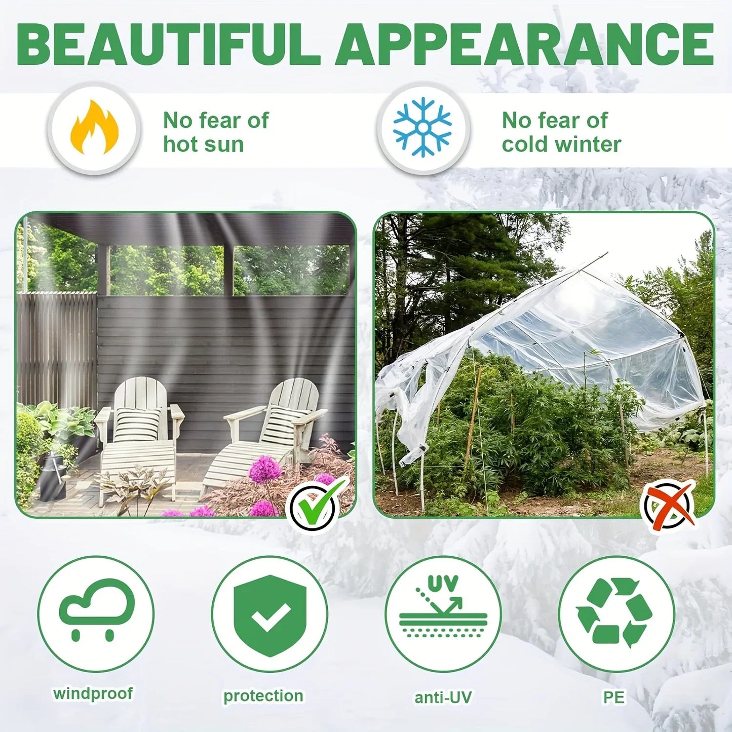 Clear Waterproof Tarp with Grommets – Heavy-Duty Transparent Cover for Patio, Henhouse, Porch, Plants & Camping Shelter