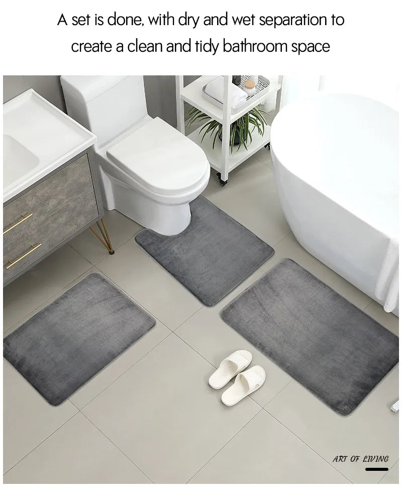 3 Piece Bathroom Mat Set – Non-Slip Toilet, Shower & Bath Floor Absorbent Rugs, Soft Comfortable Carpet for Laundry Room