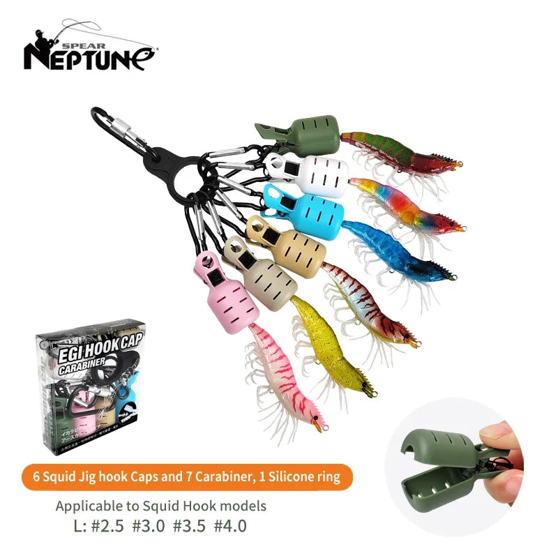 Squid Jig Bait Protector Kit - 6-Piece Octopus Egi Hook Covers with Carabiner