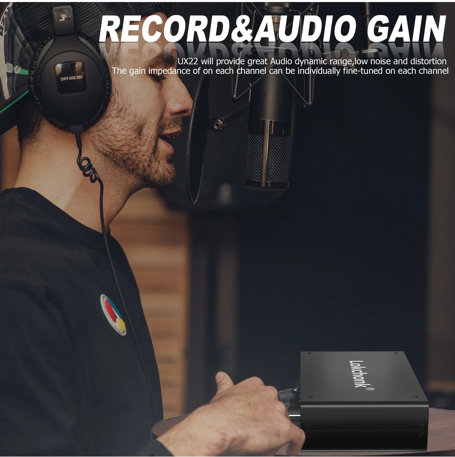 UX22 Audio Interface Sound Card – 32-bit/192KHz AD Converter for Electric Guitar, Live Recording, Studio Singing & Podcast