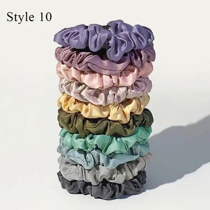10pcs Satin Hair Scrunchies Set – Colorful Women’s & Girls’ Hair Bands, Soft Fabric Hair Ties