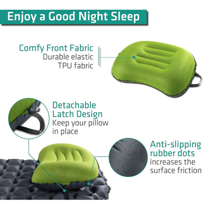 Ultralight Inflatable Camping Pillow – Compact Ergonomic Neck & Lumbar Support for Hiking, Travel & Backpacking