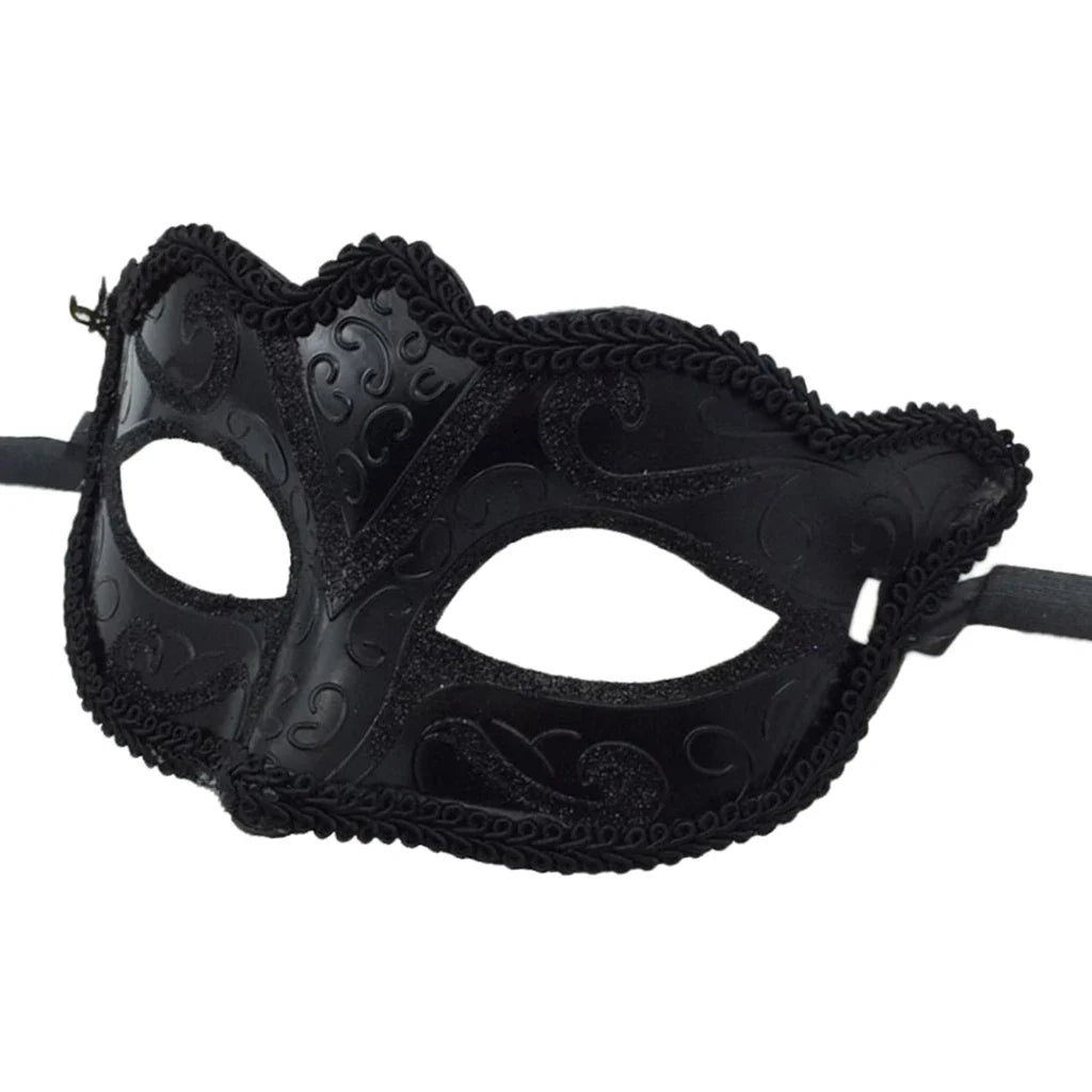 Black Lace Half Face Fox Mask – Venetian Masquerade Eye Mask with Tiara for Carnival & Party Wear