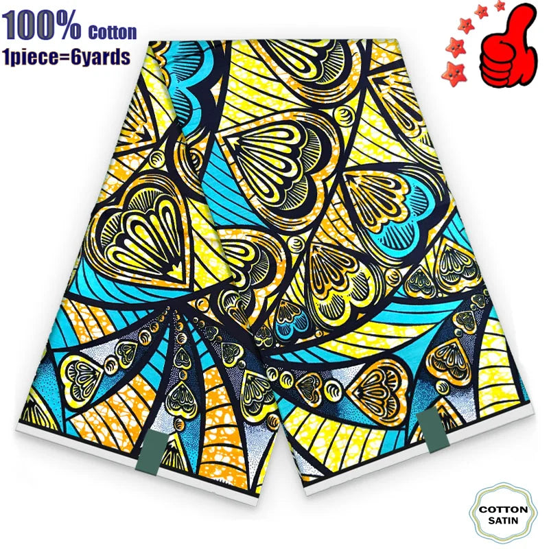 African Real Wax Print Fabric - 100% Cotton Ghana Nigeria Style Ankara Batik Sewing Material