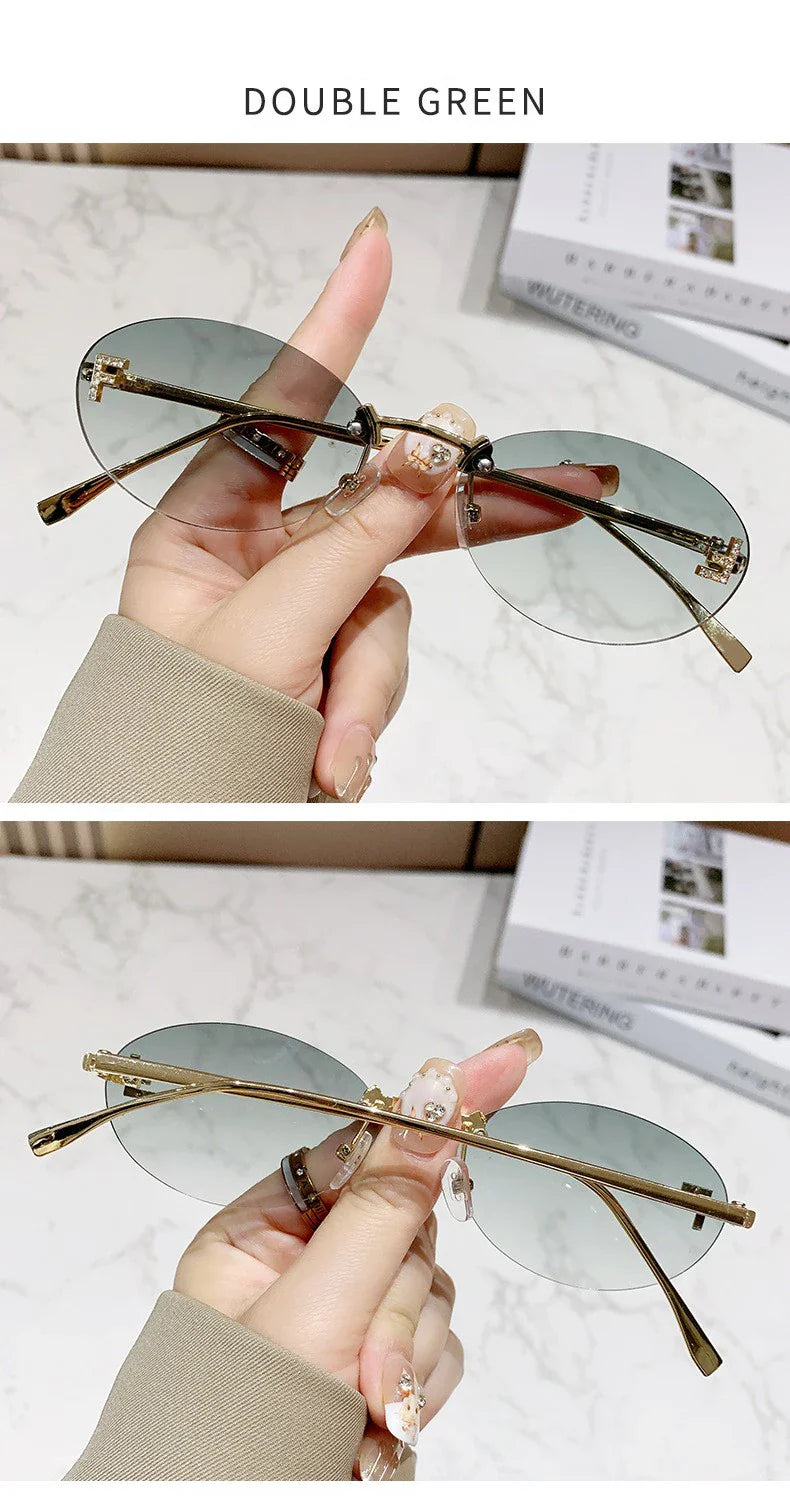 Elegant Diamond Oval Rimless Sunglasses — Men’s “F” Letter Car Sunglasses Model 90902
