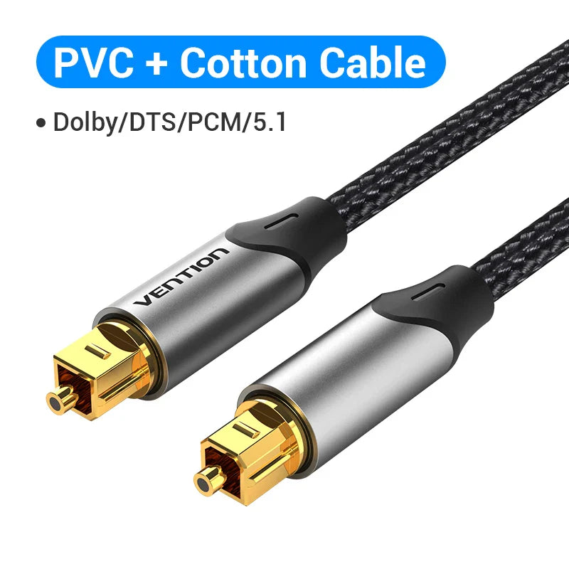 Vention Digital Optical Audio Cable – Toslink SPDIF Coaxial, 1m/2m for Amplifiers, Blu-ray, Xbox 360, PS4, Soundbar, Fiber Cable
