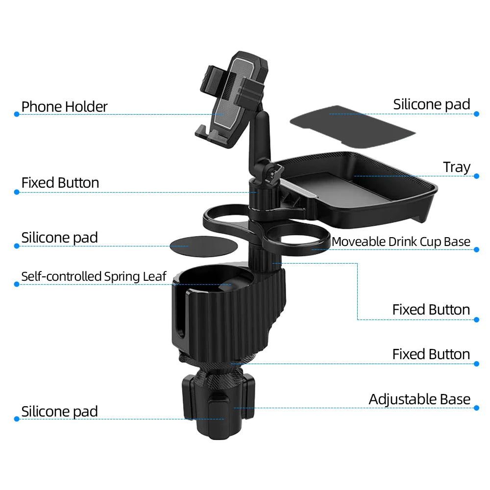 5 in 1 Car Tablet Stand Cup Holder Expander - Multifunctional Adjustable Bracket for Drinking Bottle and Mobile Phone