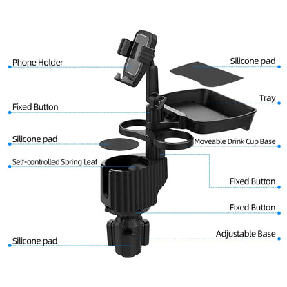 5 in 1 Car Tablet Stand Cup Holder Expander - Multifunctional Adjustable Bracket for Drinking Bottle and Mobile Phone