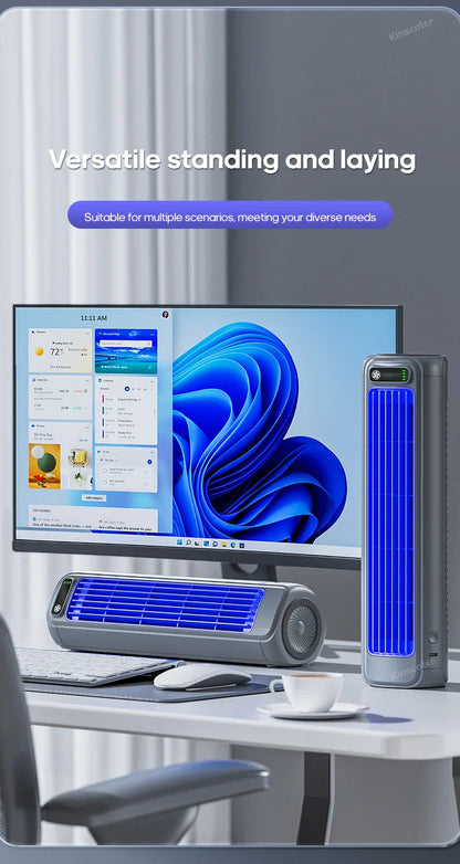 KINSCOTER Portable Air Conditioner Fan – 2000mAh Quiet Desktop Tower Fan, Wall-Mountable Non-Drilling Circulating Fan with 3 Adjustable Speeds