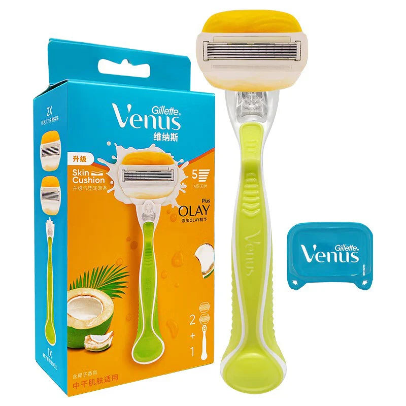 Gillette Venus Olay Manual Razor — 5-Layer Blade with Lubricating Strip & Air Cushion for Women’s Body & Bikini Hair Removal