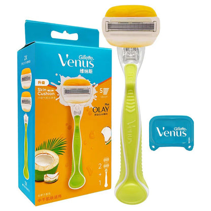 Gillette Venus Olay Manual Razor — 5-Layer Blade with Lubricating Strip & Air Cushion for Women’s Body & Bikini Hair Removal
