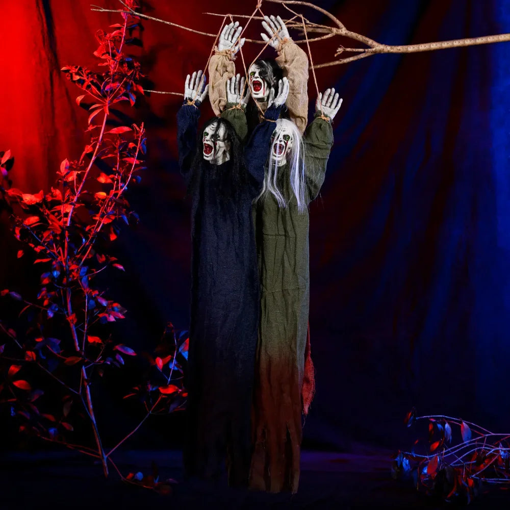 Halloween Hanging Ghost Decoration — Movable Skeleton Horror Prop with Long Hair for Haunted House and Bar 2025