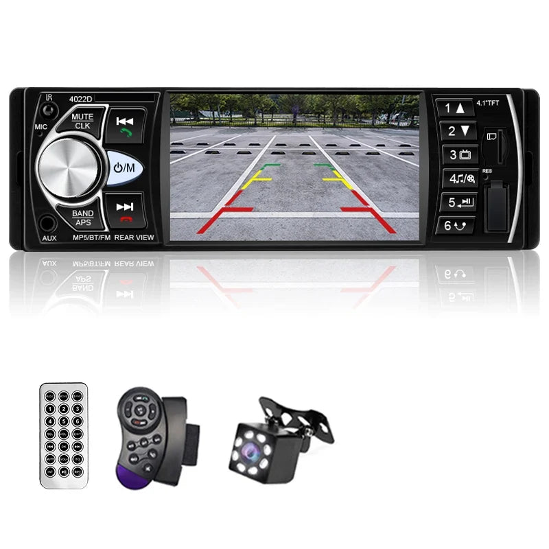 HIPPCRON 1DIN Car Stereo Radio 4.1 Inch MP5 Player - Bluetooth 5.0 FM USB Multimedia Player with Rear View & Steering Wheel Control
