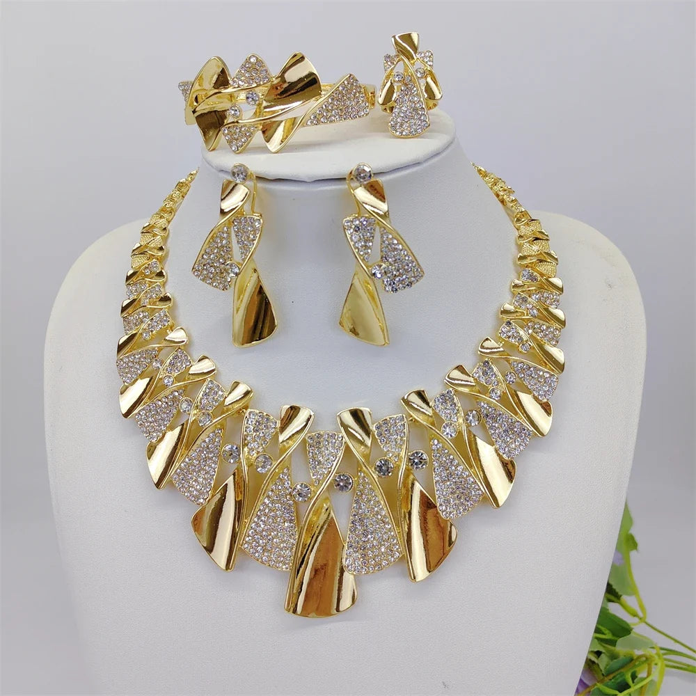 Luxury Two-Tone Jewelry Set - Elegant Bridal Wedding & Engagement Accessories for Women