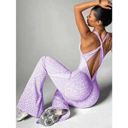 Women’s Seamless Leopard Yoga Jumpsuit – Padded Sleeveless One-Piece Gym Bodysuit Workout Sportswear Fitness Leggings Outfit
