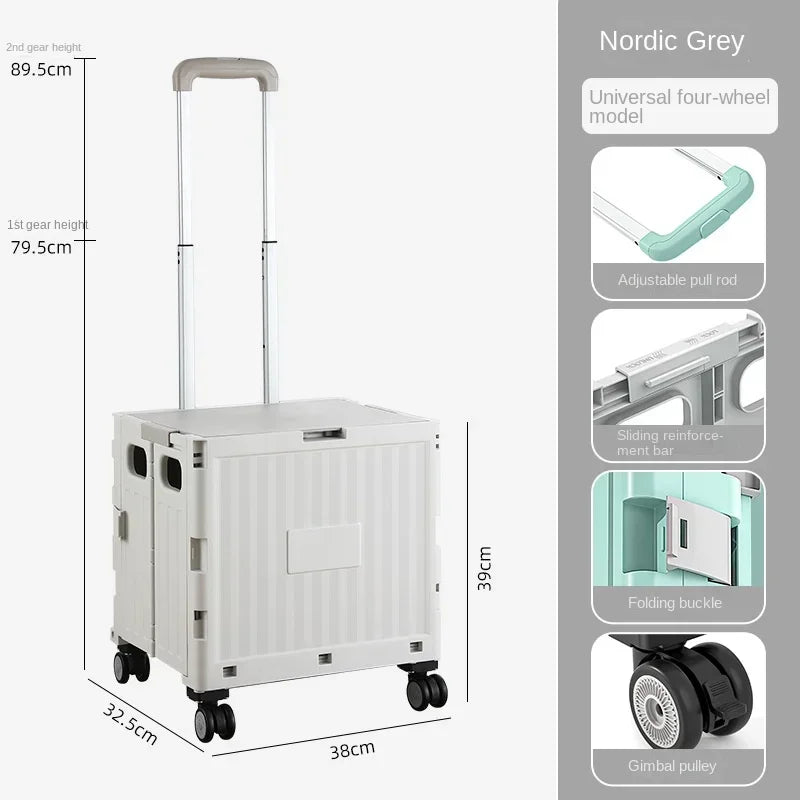 Portable Camping Trolley Storage Box - Folding Outdoor Organizer with Adjustable Handle for Picnics & Travel