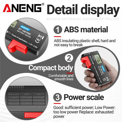 ANENG BT-168 PRO Digital Lithium Battery Capacity Tester - Universal Check for AAA, AA, Button Cells, Load Analyzer Display
