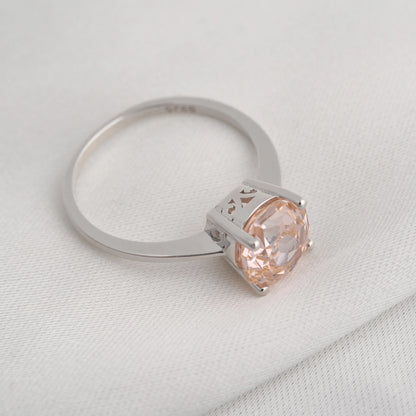 Potiy 2ct Octagon Rose Cut Morganite Pink CZ Solitaire Ring – 925 Sterling Silver Women’s Jewelry Gift with Certificate