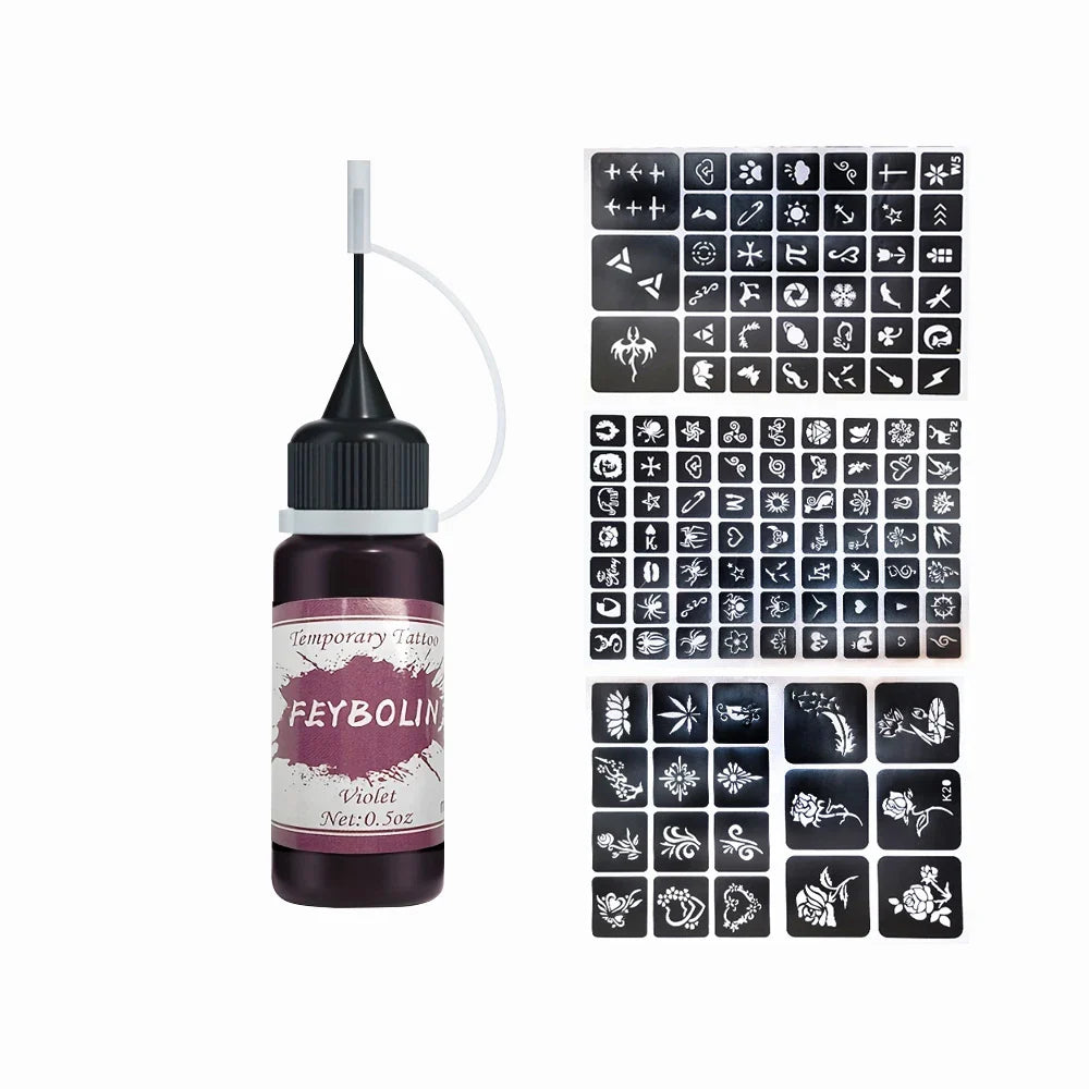 Long-Lasting Temporary Tattoo Ink Kit – Includes 3 Stickers & Freehand Gel for Face & Body Party Makeup Tattoos