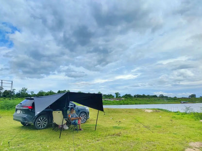 Bat Shape Black Coating Car Side Awning Tarp – 2x3 Waterproof Outdoor Shelter Tent for SUV & Van
