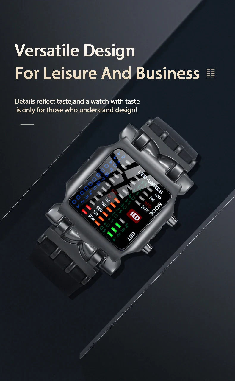 Men’s LED Crab-Style Watch — Creative Luminous Binary Electronic Waterproof Multi-Function Wristwatch