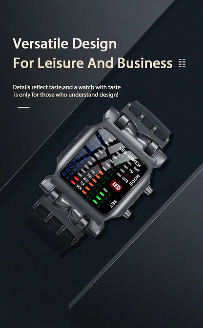 Men’s LED Crab-Style Watch — Creative Luminous Binary Electronic Waterproof Multi-Function Wristwatch