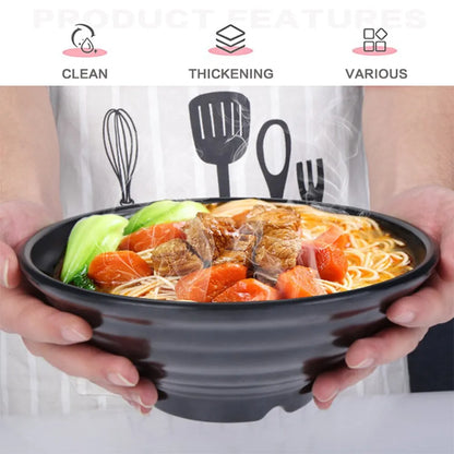 Premium Pure Black Large Striped Bowl - High Capacity & Heat Resistant, Stylish and Durable
