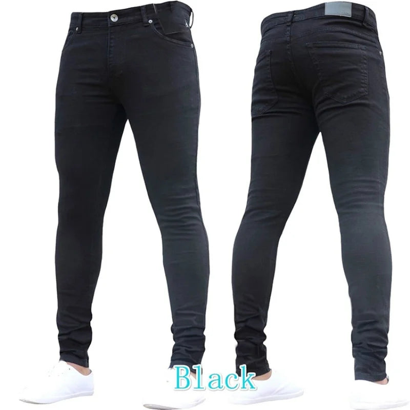 Men’s Retro Washed Stretch Denim Jeans – Slim Fit Zipper Casual Skinny Pencil Pants, Plus Size