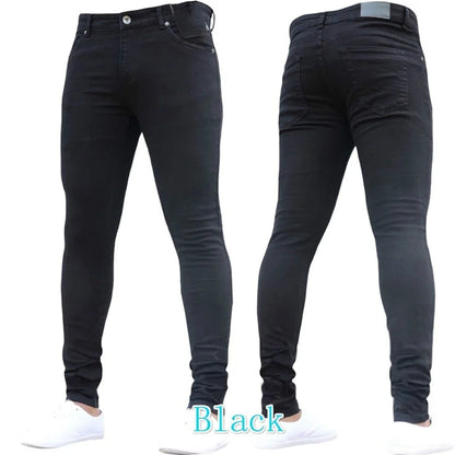 Men’s Retro Washed Stretch Denim Jeans – Slim Fit Zipper Casual Skinny Pencil Pants, Plus Size
