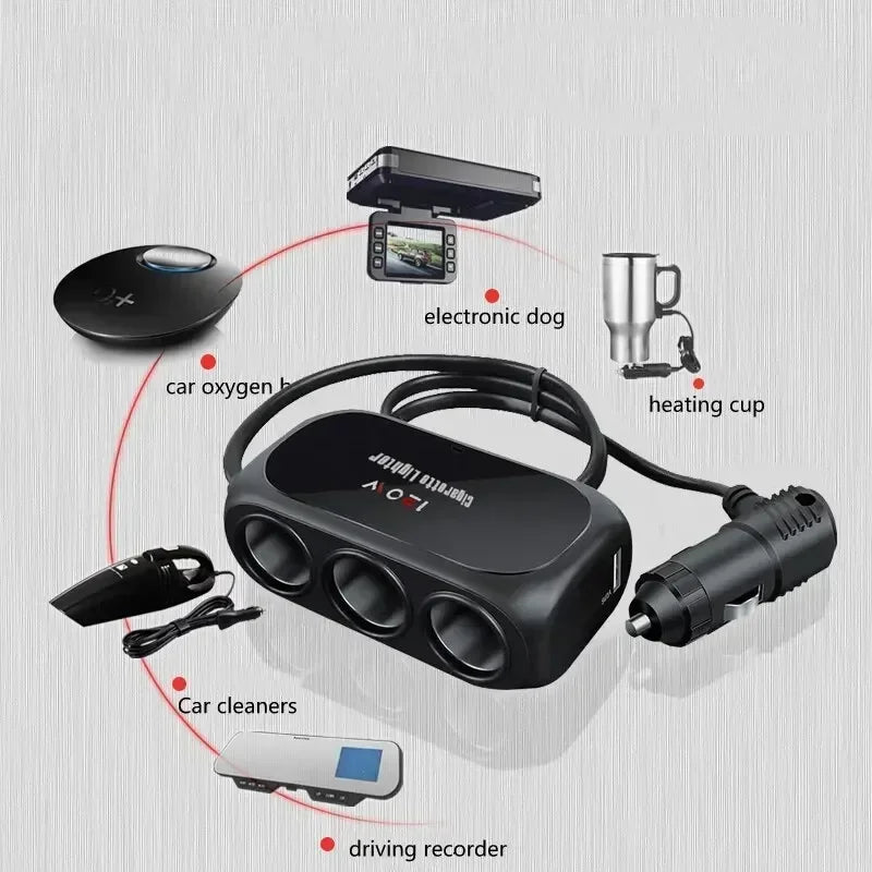 Dual USB Car Charger – Multi-Function Power Adapter Plug for 3 Devices