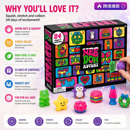 24PCS Squishy Fidget Advent Calendar - Cute Slow-Rebound Anxiety Relief Mystery Gift Box