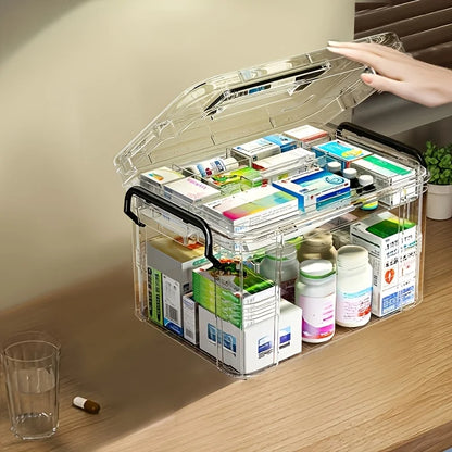 Large Capacity Double-Layer Medicine Organizer Box – Waterproof Transparent Storage for Home & Travel