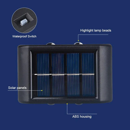 Solar Powered Waterproof Wall Light: 4 LED Beads Up and Down Light for Courtyard, Garden, Carport