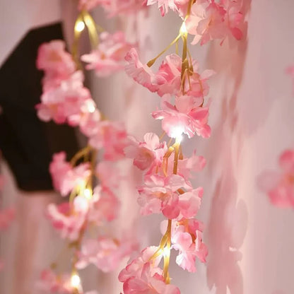 Cherry Blossom String Lights - 2M 20LED Artificial Flower Vine Garland for Weddings & Parties
