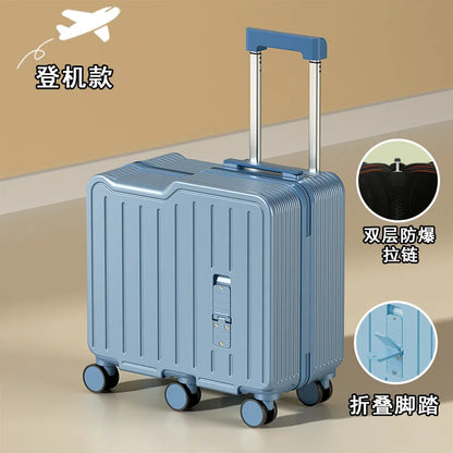2024 Kids 20-Inch Travel Suitcase – Mini Luggage with Six Wheels, Sitting & Riding Feature, Folding Foot Pedal