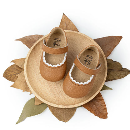 Meckior Baby Boys & Girls Shoes - Infant Leather with Rubber Sole, Anti-Slip Toddler First Walkers, Newborn Princess Crib Shoes