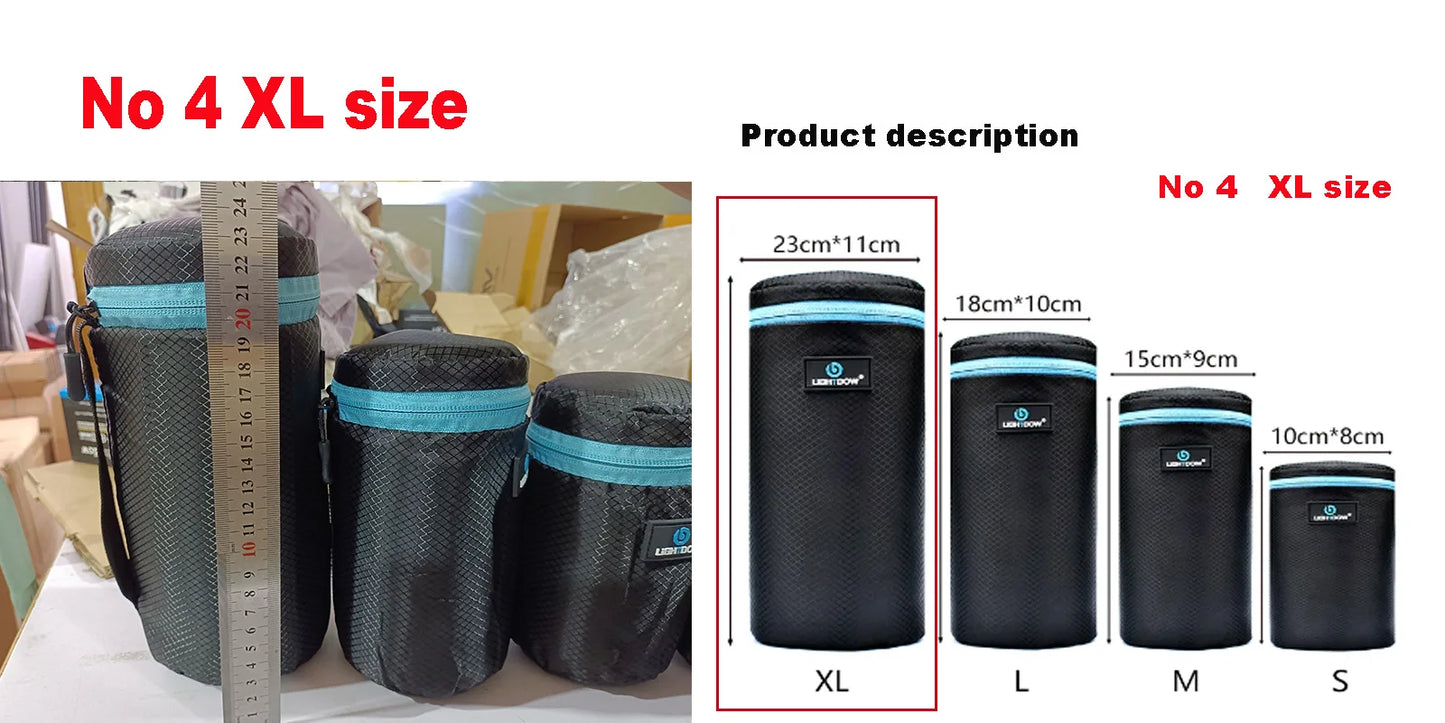 Lightdow 4-Size DSLR Lens Bag Set — Soft Protective Pouches S/M/L/XL for Camera Lenses