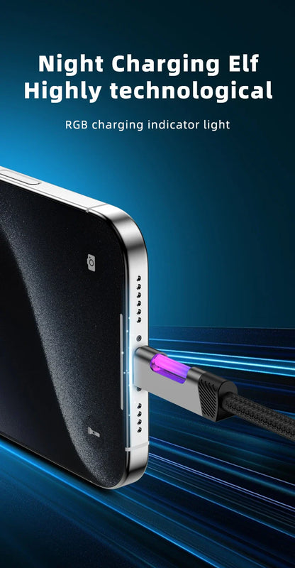 RGB Fast Charging Cable 120W 6A – USB Type-C Charge Cord with Ambient RGB Light