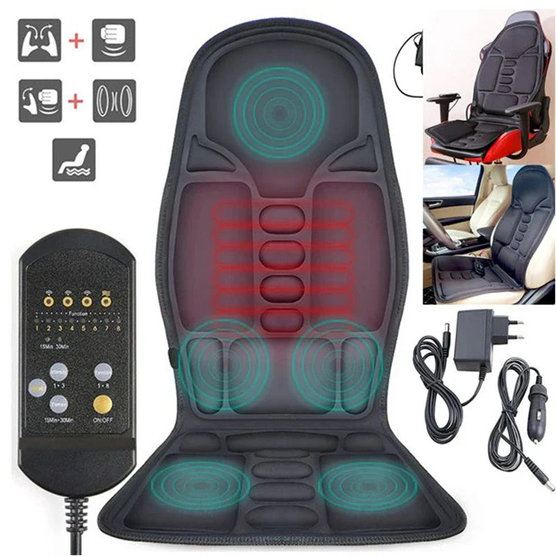 Electric Lumbar Massage Cushion | Car, Home & Office Heated Vibrating Neck & Back Pain Relief Pad