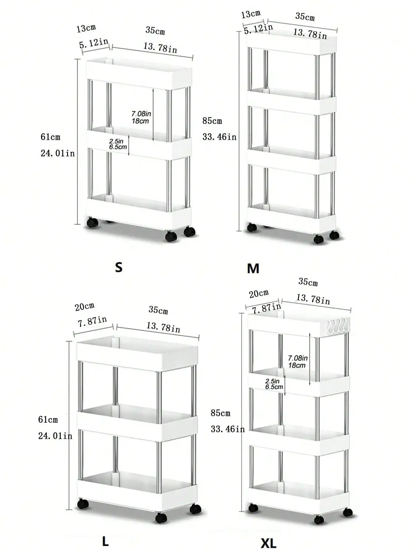 1pcs Rolling Utility Cart: 3/4 Tier Movable Storage Shelf - Slim Slide Organizer for Kitchen, Bathroom, or Living Room
