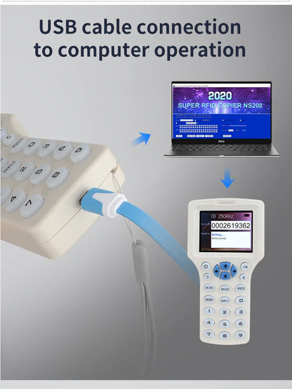 RFID Copier & USB Programmer – 125KHz & 13.56MHz NFC 10-Frequency Card Reader, Duplicator & UID Decoder